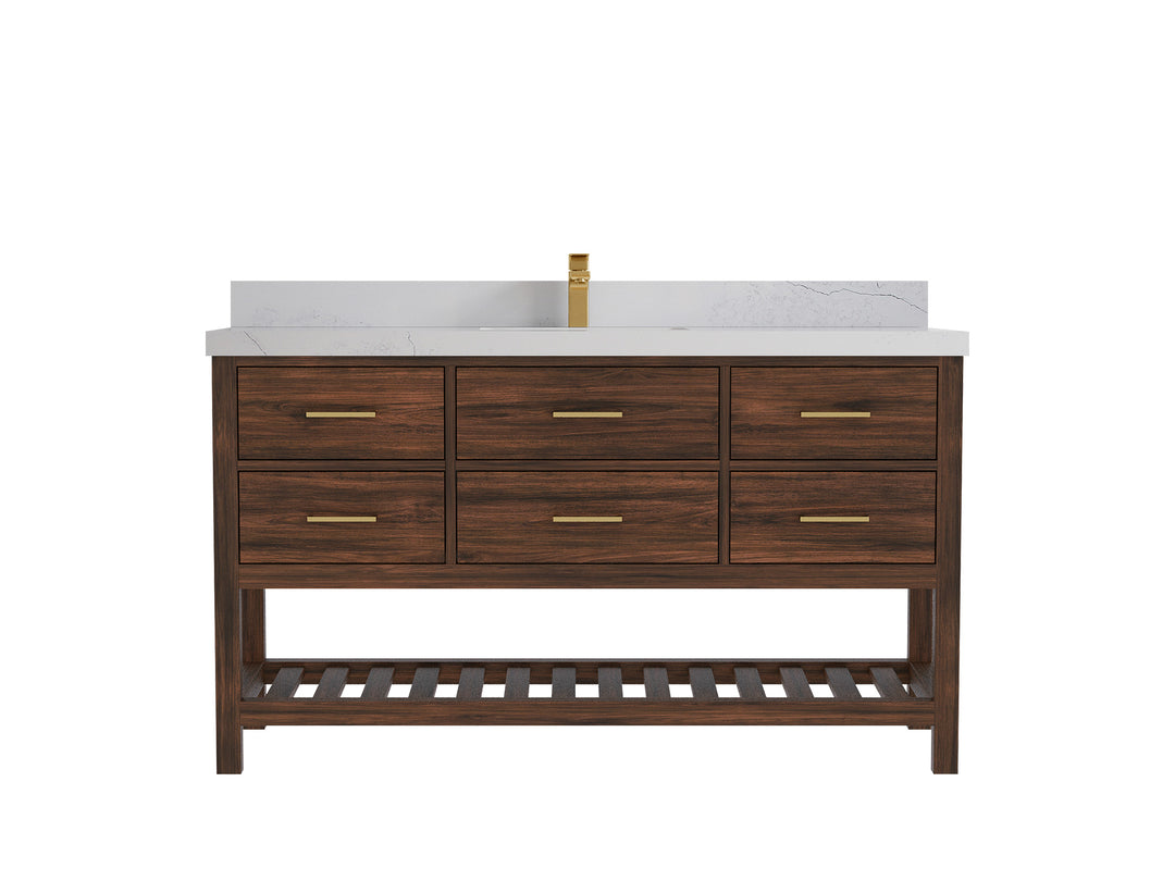 Parker Teak  60 in. W x 22 in. D Single Sink Bathroom Vanity in Dark Walnut  with Countertop - Clear View 