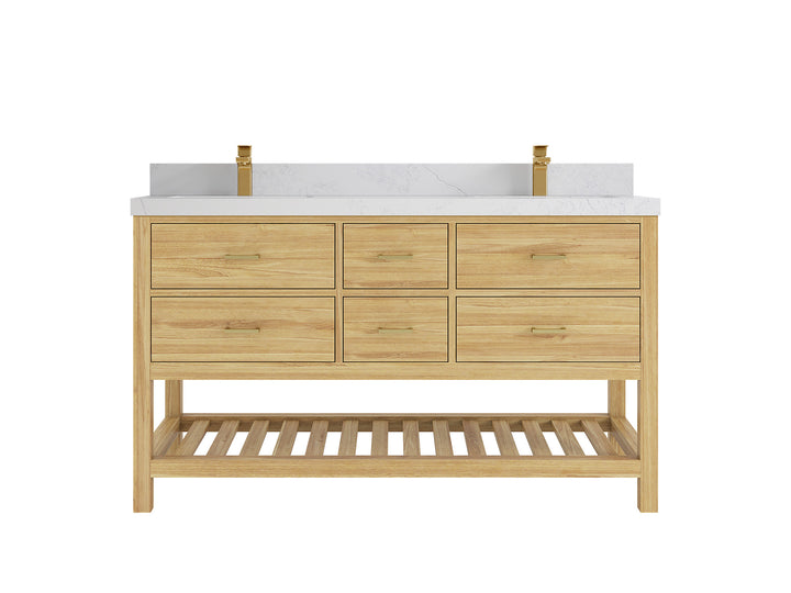 Parker Teak Wood 60 in. W x 22 in. D Double Sink Bathroom Vanity - photo 1