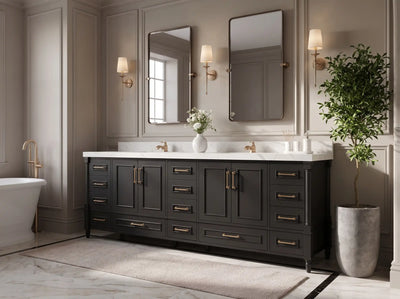 Aberdeen 96 in W x 22 in D Free Standing Double Sink Bathroom Vanity