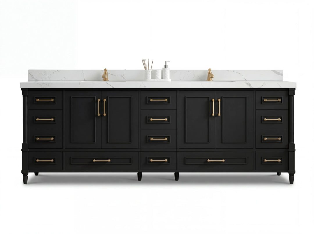 Aberdeen 96 in W x 22 in D Free Standing Double Sink Bathroom Vanity | 
              
                Black
                
                  
             - ABD_BLK_WHQZ_96D - photo №1