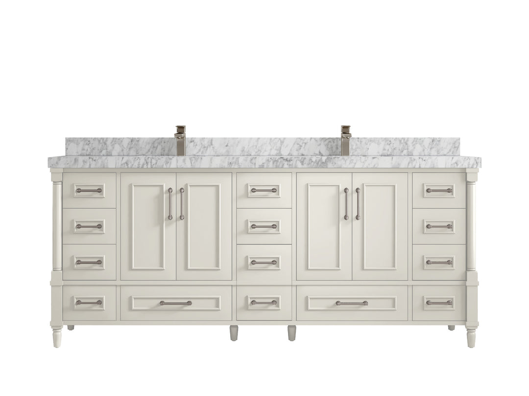 Aberdeen 80 in. W x 22 in. D Double Sink Bathroom Vanity in Alabaster with 2 in. Carrara Marble Countertop