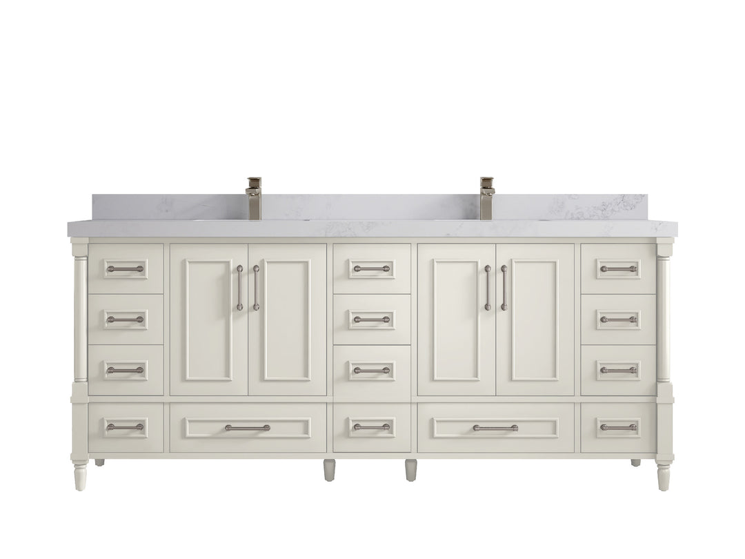 Aberdeen 80 in. W x 22 in. D Double Sink Bathroom Vanity in Alabaster with 2 in. Calacatta Nuvo Quartz Countertop