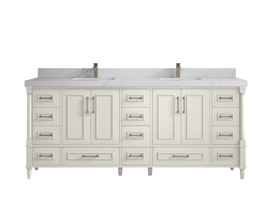Aberdeen 80 in. W x 22 in. D Double Sink Bathroom Vanity in Alabaster with 2 in. Calacatta Sienna Quartz Countertop
