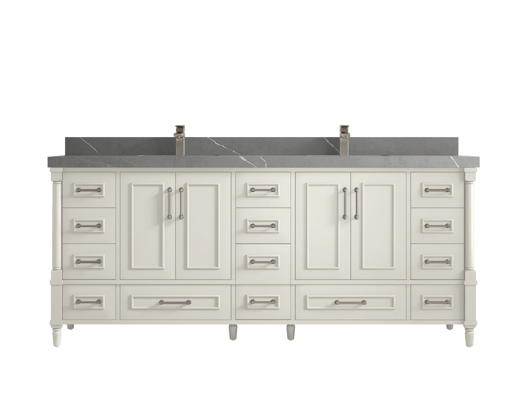 Aberdeen 80 in. W x 22 in. D Double Sink Bathroom Vanity in Alabaster with 2 in. Piatra Gray Quartz Countertop