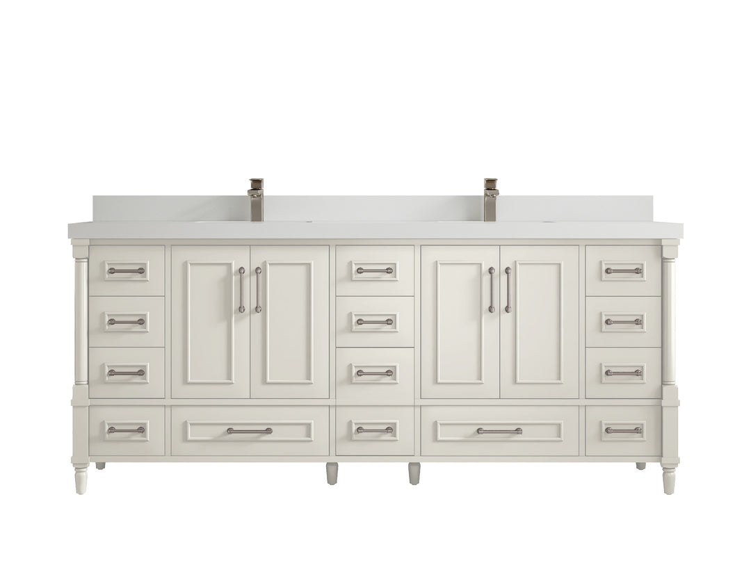 Aberdeen 80 in. W x 22 in. D Double Sink Bathroom Vanity in Alabaster with 2 in. White Quartz Countertop