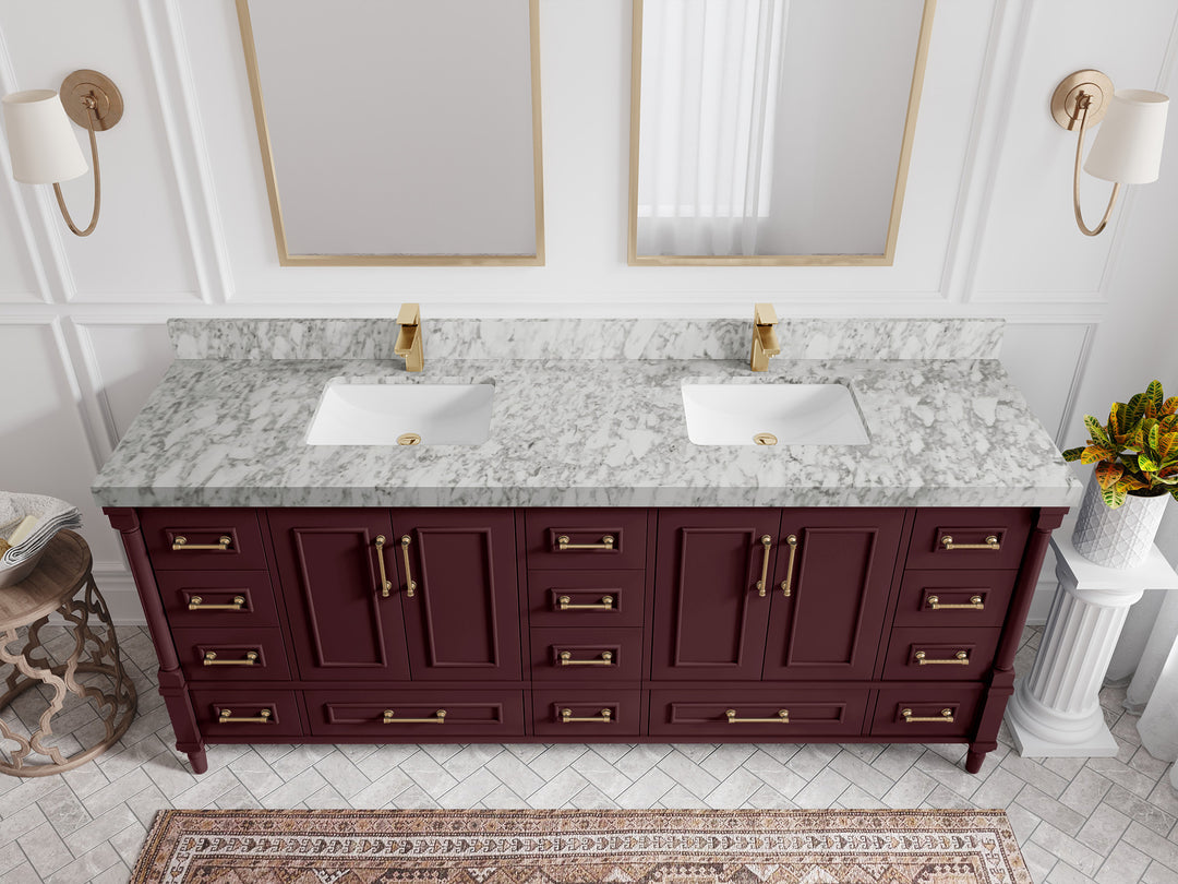 Aberdeen 80 in. W x 22 in. D Double Sink Bathroom Vanity in Blue Heather with 2 in. Carrara Marble Countertop - Top View 