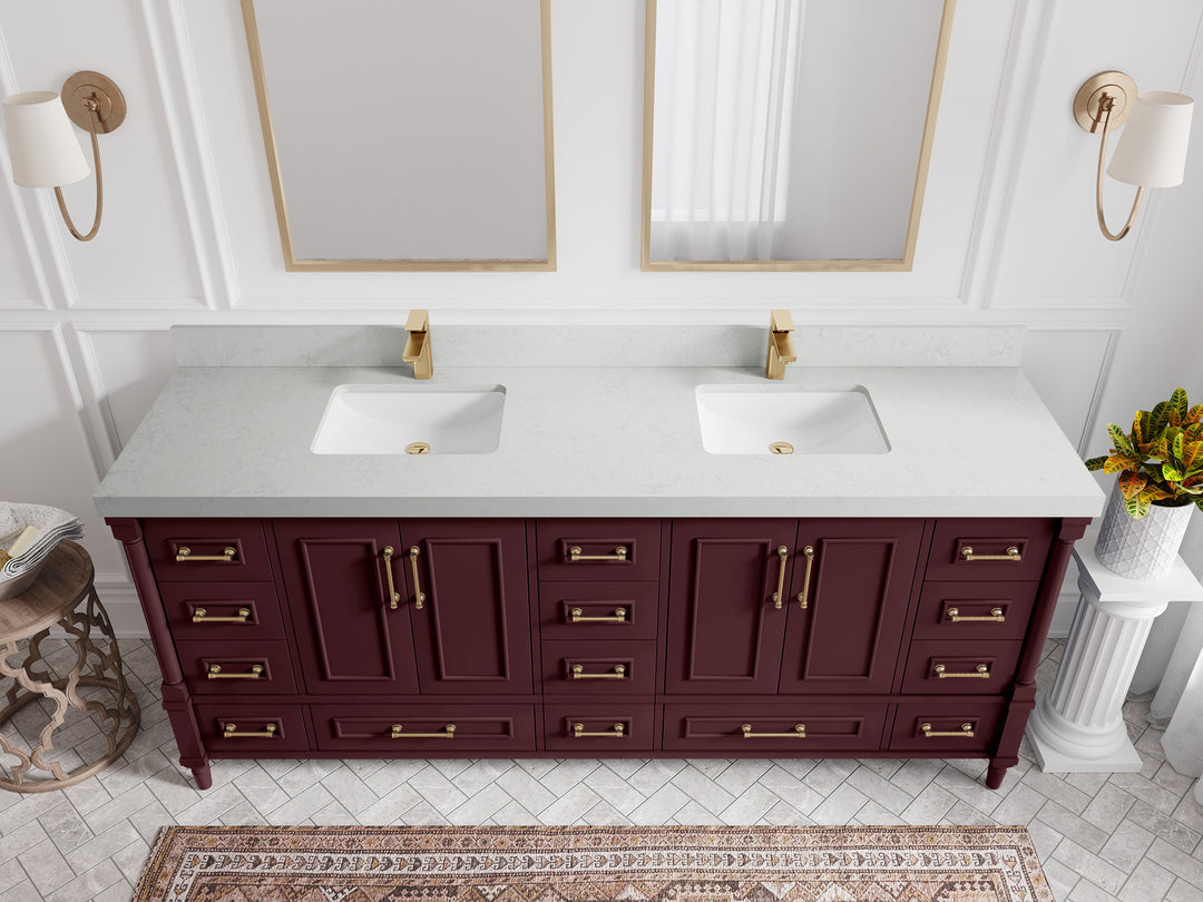 Aberdeen 80 in. W x 22 in. D Double Sink Bathroom Vanity in Blue Heather with 2 in. Carrara Quartz Countertop - Top View 