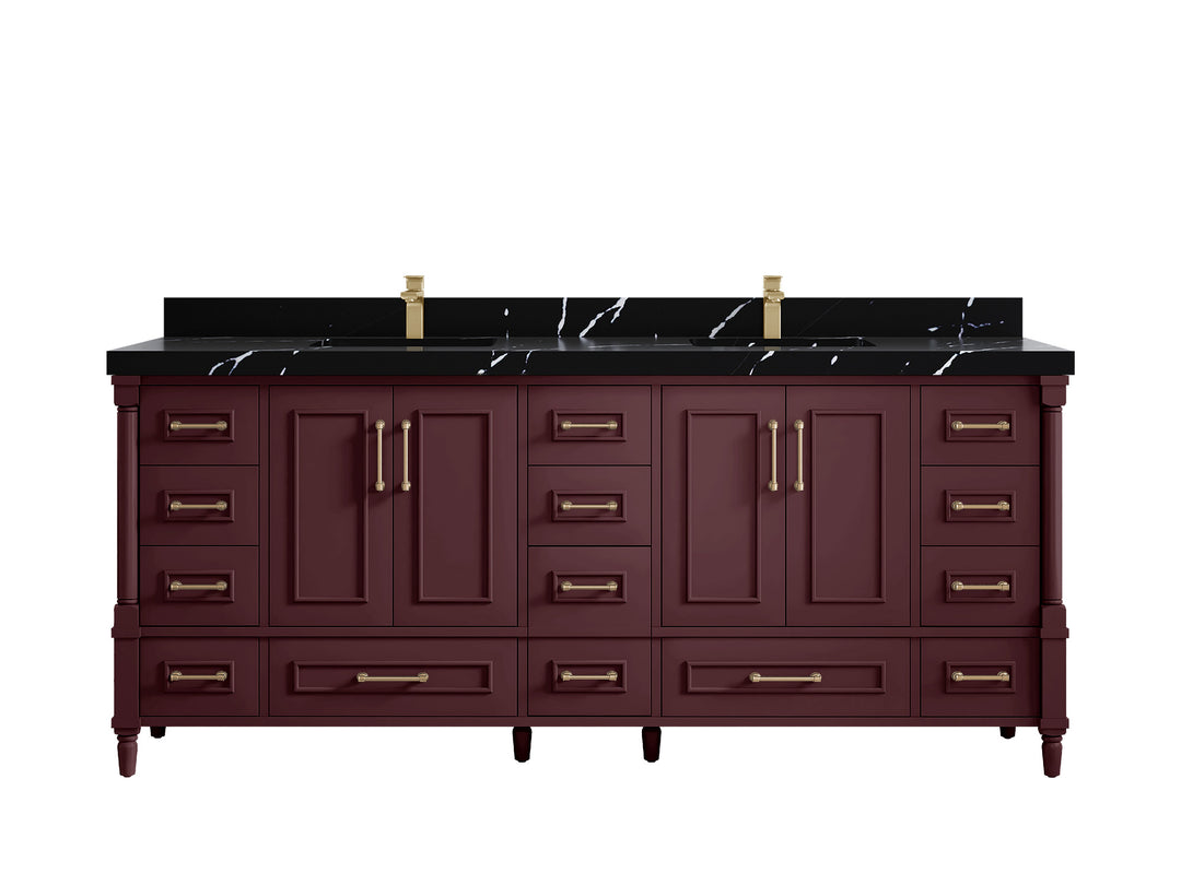 Aberdeen 80 in. W x 22 in. D Double Sink Bathroom Vanity in Blue Heather with 2 in. Calacatta Black Quartz Countertop