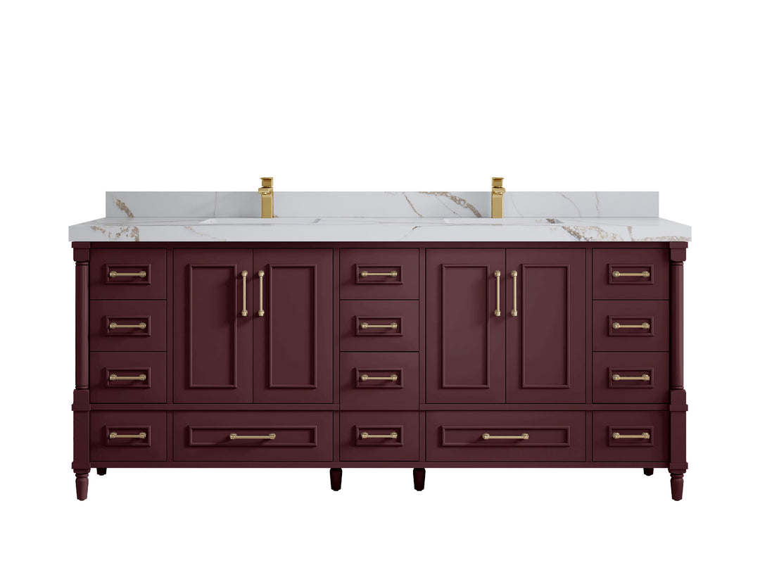 Aberdeen 80 in. W x 22 in. D Double Sink Bathroom Vanity in Blue Heather with 2 in. Calacatta Gold Quartz Countertop