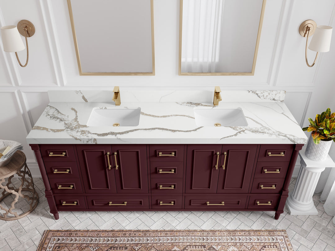 Aberdeen 80 in. W x 22 in. D Double Sink Bathroom Vanity in Blue Heather with 2 in. Calacatta Gold Quartz Countertop - Top View 