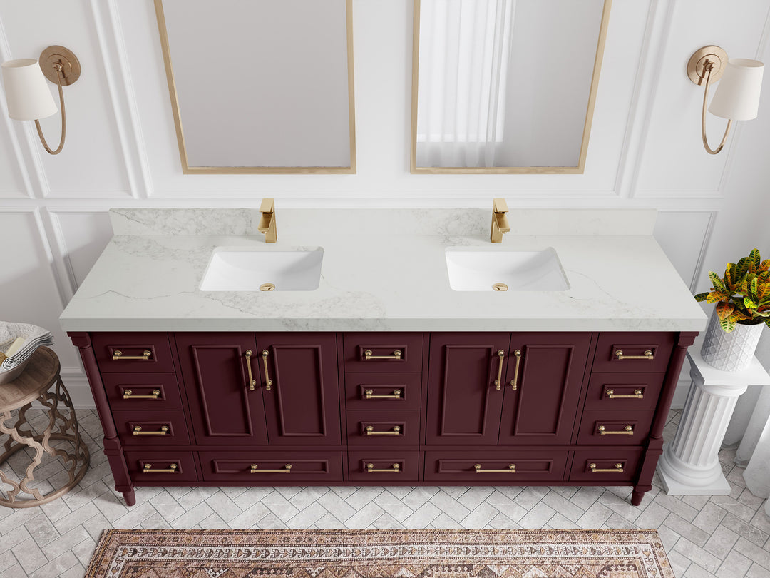 Aberdeen 80 in. W x 22 in. D Double Sink Bathroom Vanity in Blue Heather with 2 in. Calacatta Nuvo Quartz Countertop - Top View 