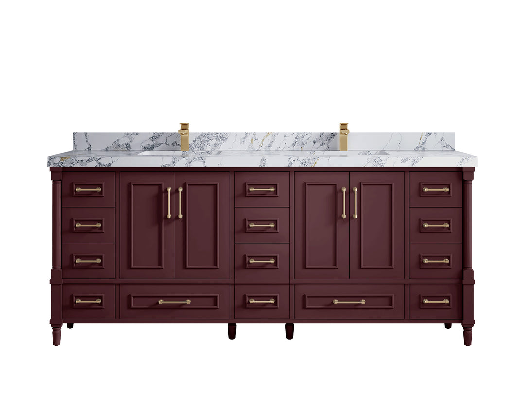 Aberdeen 80 in. W x 22 in. D Double Sink Bathroom Vanity in Blue Heather with 2 in. Calacatta Poanazzo Quartz Countertop