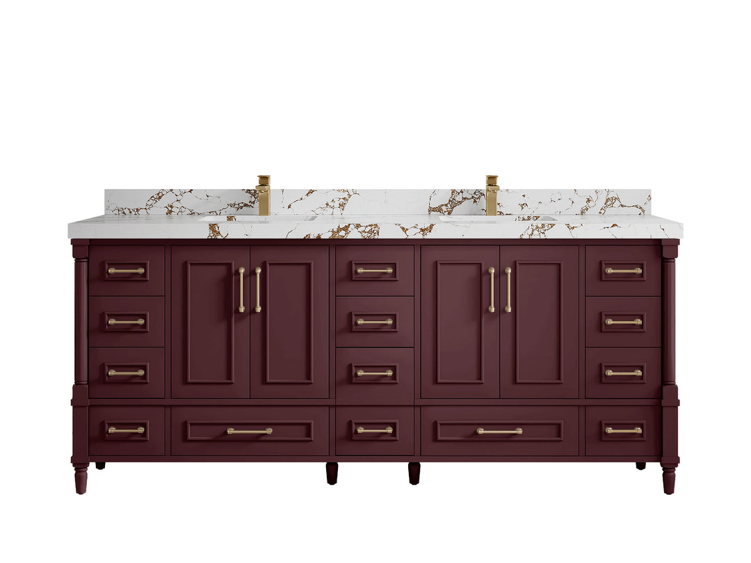 Aberdeen 80 in. W x 22 in. D Double Sink Bathroom Vanity in Blue Heather with 2 in. Viola Brown Quartz Countertop