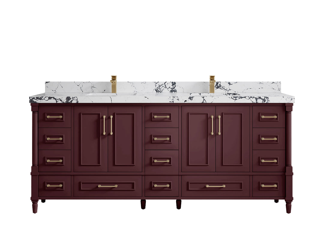 Aberdeen 80 in. W x 22 in. D Double Sink Bathroom Vanity in Blue Heather with 2 in. Viola Night Quartz Countertop