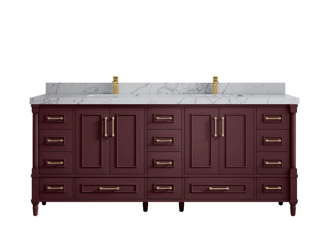 Aberdeen 80 in. W x 22 in. D Double Sink Bathroom Vanity in Blue Heather with 2 in. Venatino Quartz Countertop