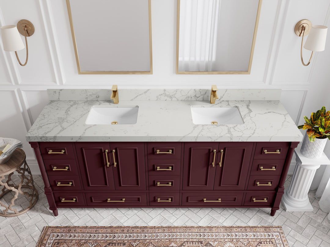 Aberdeen 80 in. W x 22 in. D Double Sink Bathroom Vanity in Blue Heather with 2 in. Venatino Quartz Countertop - Top View 