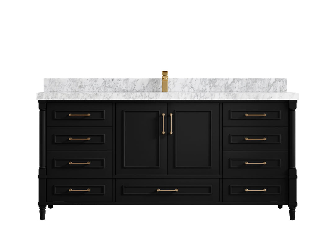 Aberdeen 72 in. W x 22 in. D Single Sink Bathroom Vanity in Pewter Green with 2 in Carrara Marble Countertop 