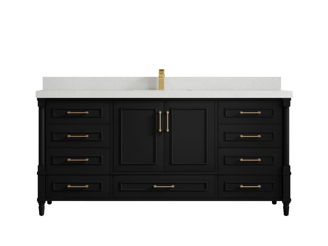 Aberdeen 72 in. W x 22 in. D Single Sink Bathroom Vanity in Pewter Green with 2 in Carrara Quartz Countertop 