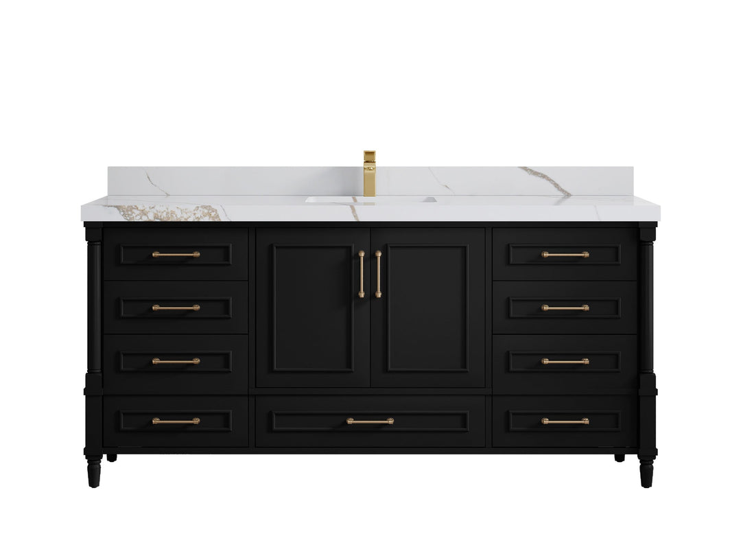 Aberdeen 72 in. W x 22 in. D Single Sink Bathroom Vanity in Pewter Green with 2 in Calacatta Gold Quartz Countertop 