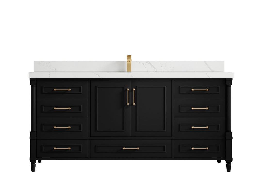Aberdeen 72 in. W x 22 in. D Single Sink Bathroom Vanity in Pewter Green with 2 in Calacatta Laza Quartz Countertop 