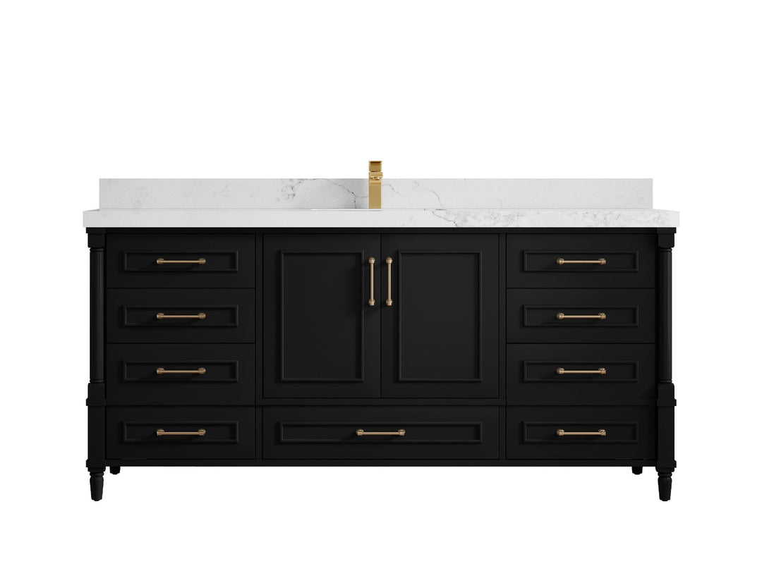 Aberdeen 72 in. W x 22 in. D Single Sink Bathroom Vanity in Pewter Green with 2 in Calacatta Nuvo Quartz Countertop 