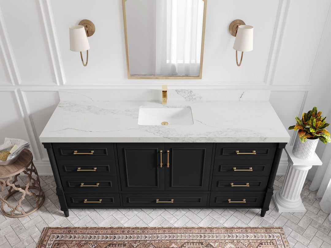 Aberdeen 72 in. W x 22 in. D Single Sink Bathroom Vanity in Pewter Green with 2 in Calacatta Nuvo Quartz Countertop - Top View