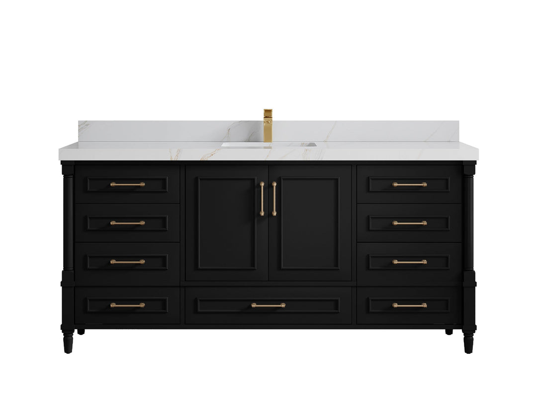 Aberdeen 72 in. W x 22 in. D Single Sink Bathroom Vanity in Pewter Green with 2 in Calacatta Sienna Quartz Countertop 