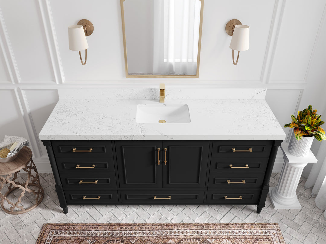 Aberdeen 72 in. W x 22 in. D Single Sink Bathroom Vanity in Pewter Green with 2 in Empira White Quartz Countertop - Top View