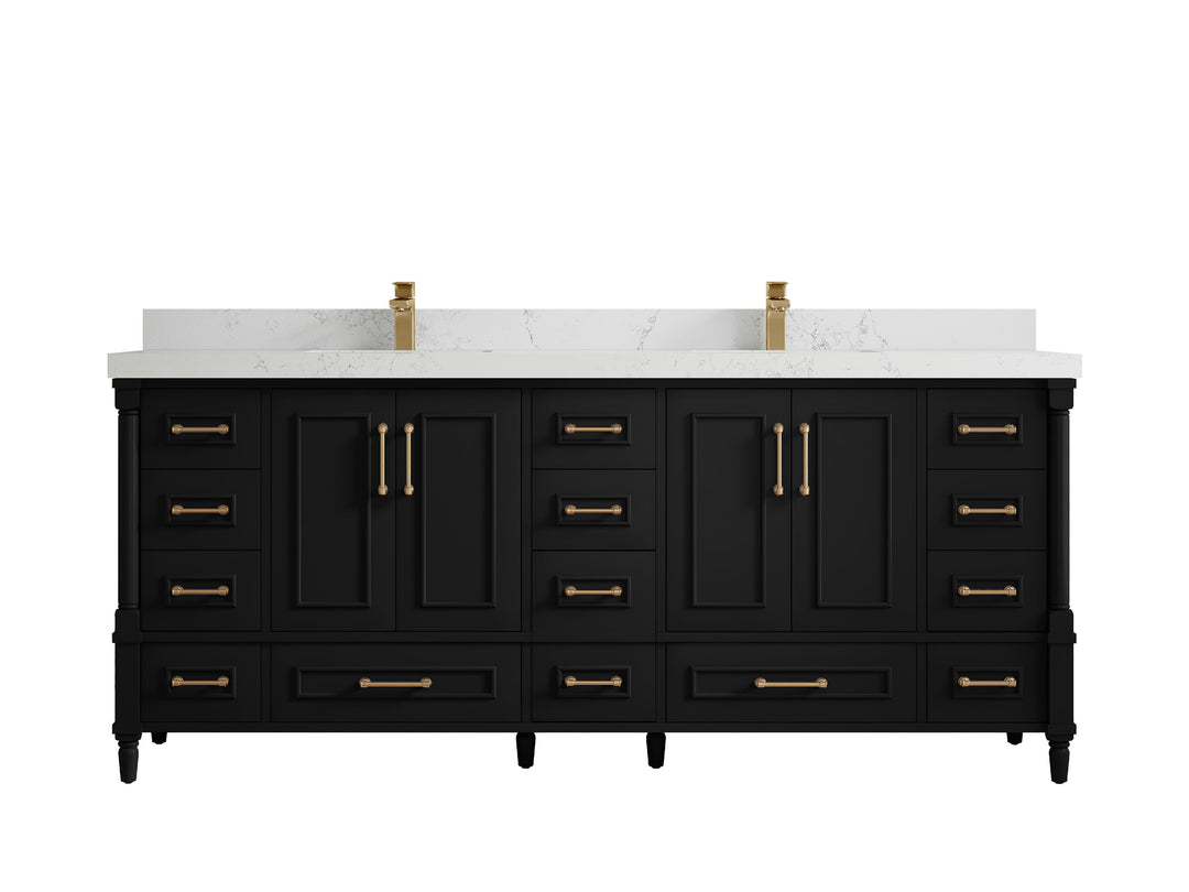 Aberdeen 80 in. W x 22 in. D Double Sink Bathroom Vanity in Black with 2 in. Empira White Quartz Countertop