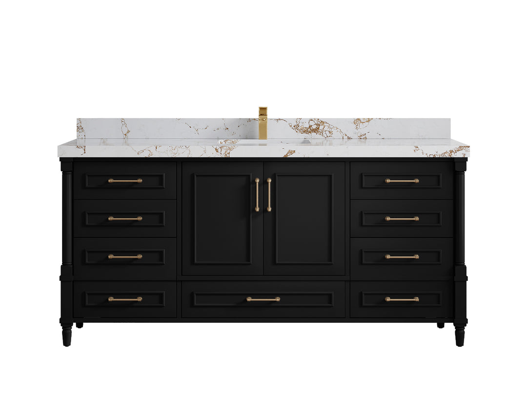 Aberdeen 72 in. W x 22 in. D Single Sink Bathroom Vanity in Pewter Green with 2 in Viola Gold Quartz Countertop 