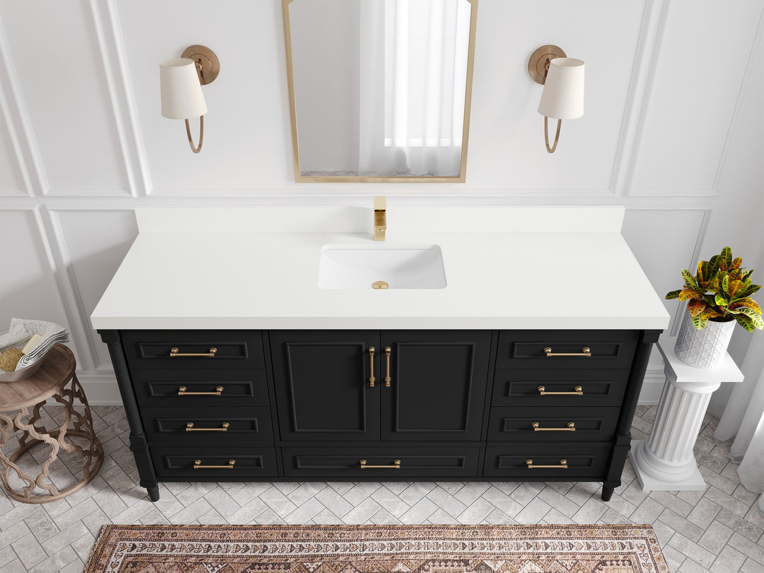 Aberdeen 72 in. W x 22 in. D Single Sink Bathroom Vanity in Pewter Green with 2 in White Quartz Countertop - Top View