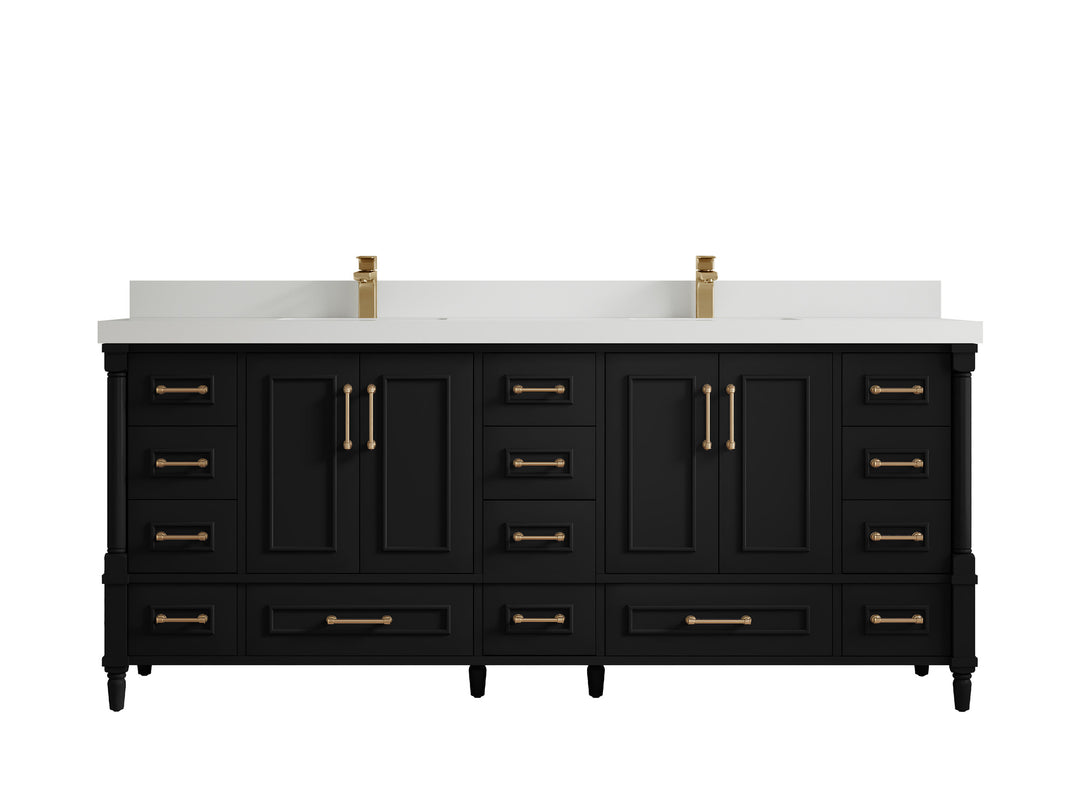 Aberdeen 80 in. W x 22 in. D Double Sink Bathroom Vanity in Black with 2 in. White Quartz Countertop