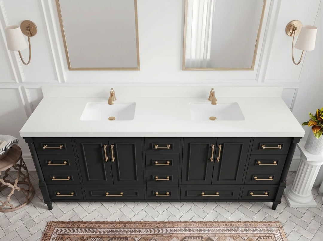Aberdeen 96 in W x 22 in D Free Standing Double Sink Bathroom Vanity | 
              
                Black
                
                  
             - ABD_BLK_WHQZ_96D - photo №8