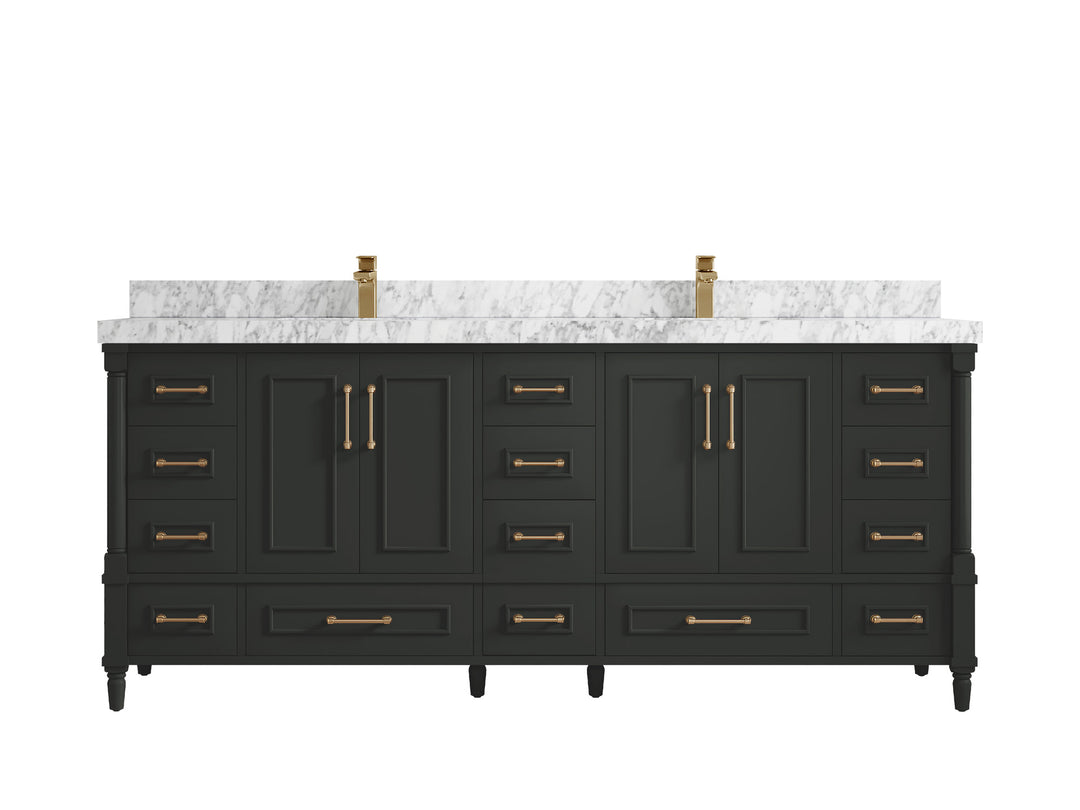 Aberdeen 80 in. W x 22 in. D Double Sink Bathroom Vanity in Black Top with 2 in. Carrara Marble Countertop
