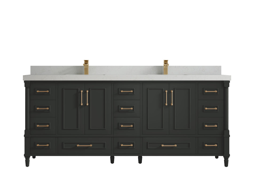 Aberdeen 80 in. W x 22 in. D Double Sink Bathroom Vanity in Black Top with 2 in. Carrara Quartz Countertop