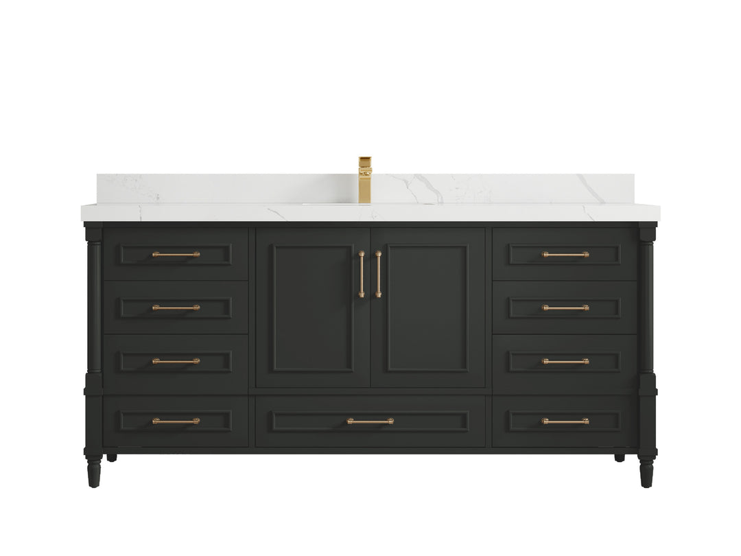 Aberdeen 72 in. W x 22 in. D Single Sink Bathroom Vanity in Black Top with 2 in Calacatta Laza Quartz Countertop 