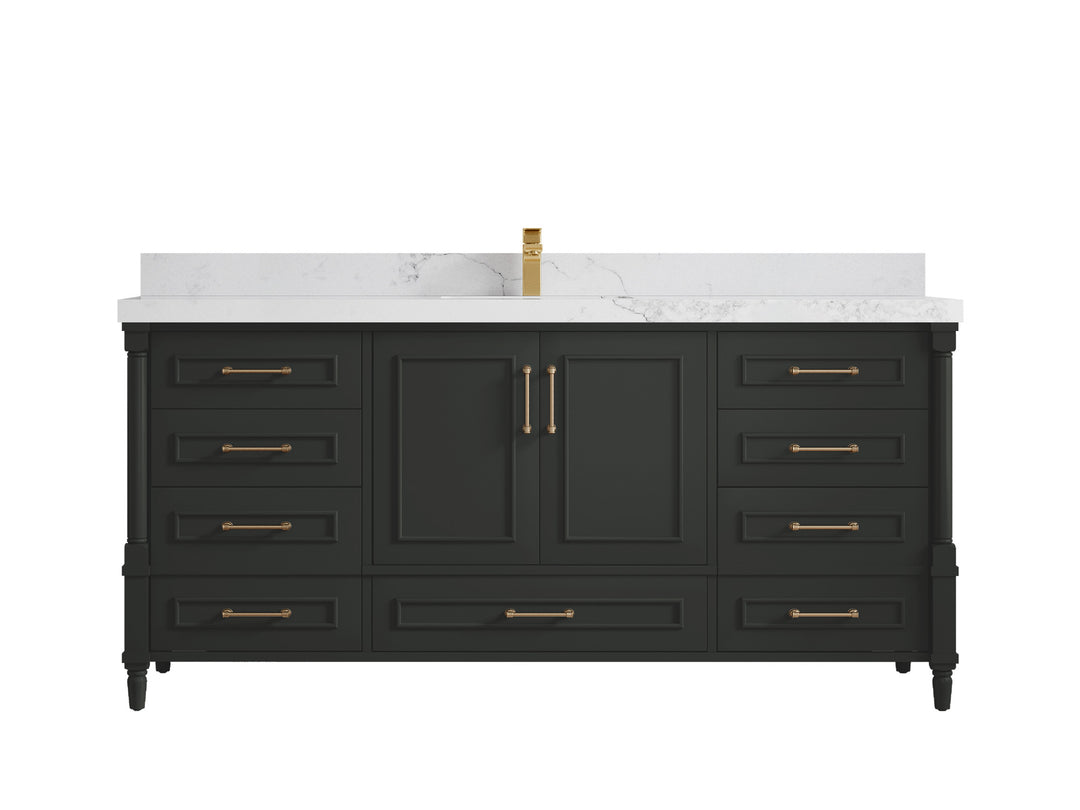 Aberdeen 72 in. W x 22 in. D Single Sink Bathroom Vanity in Black Top with 2 in Calacatta Nuvo Quartz Countertop 