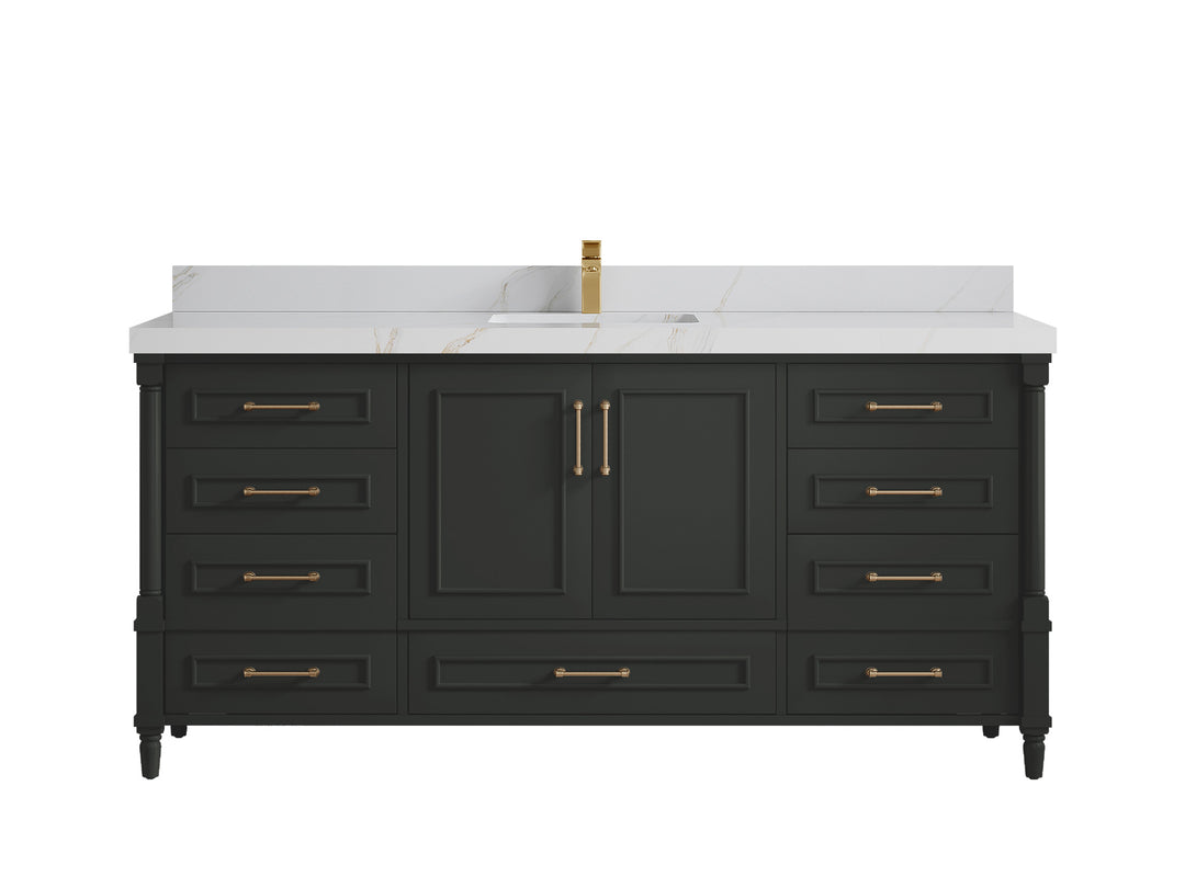 Aberdeen 72 in. W x 22 in. D Single Sink Bathroom Vanity in Black Top with 2 in Calacatta Sienna Quartz Countertop 