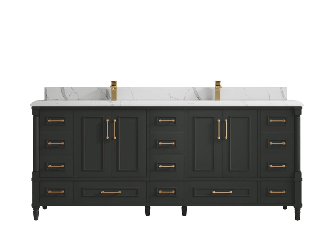 Aberdeen 80 in. W x 22 in. D Double Sink Bathroom Vanity in Black Top with Double Cove Edge 1.5 in Calacatta Laza Quartz Countertop