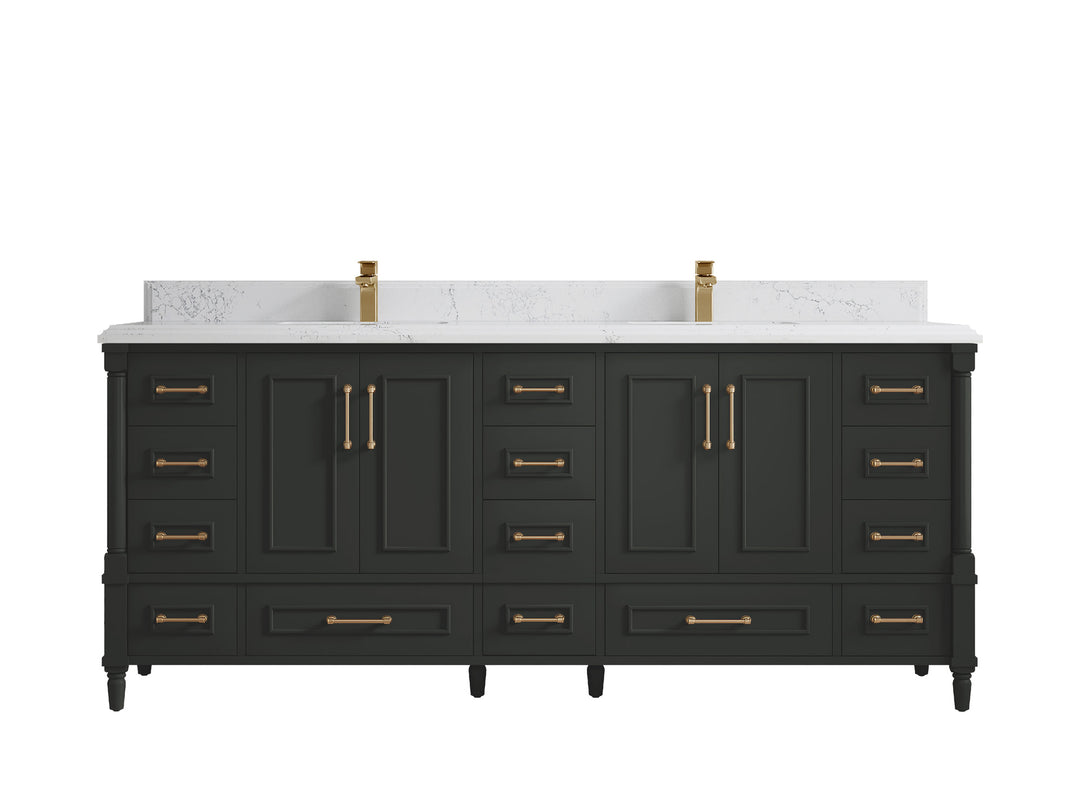 Aberdeen 80 in. W x 22 in. D Double Sink Bathroom Vanity in Black Top with Double Cove Edge 1.5 in Empira White Quartz Countertop