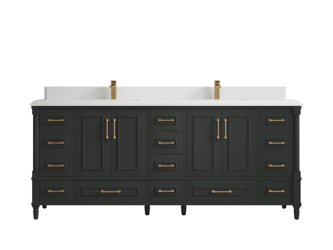 Aberdeen 80 in. W x 22 in. D Double Sink Bathroom Vanity in Black Top with Double Cove Edge 1.5 in White Quartz Countertop