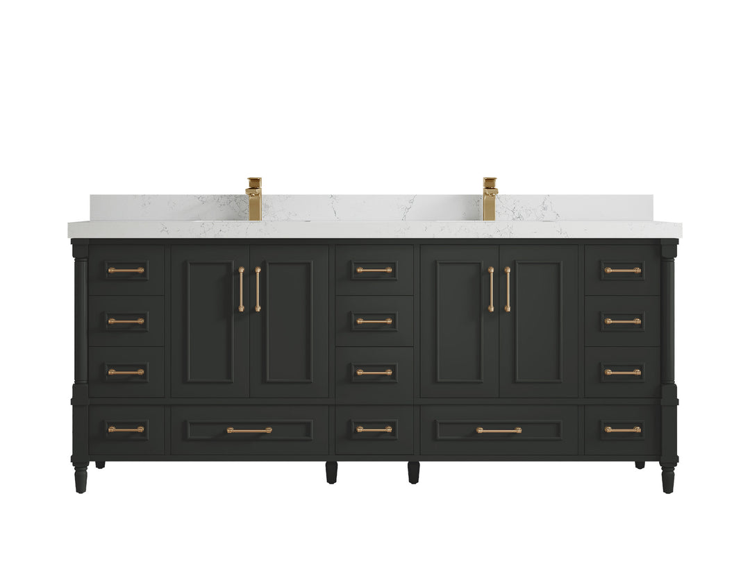 Aberdeen 80 in. W x 22 in. D Double Sink Bathroom Vanity in Black Top with 2 in. Empira White Quartz Countertop