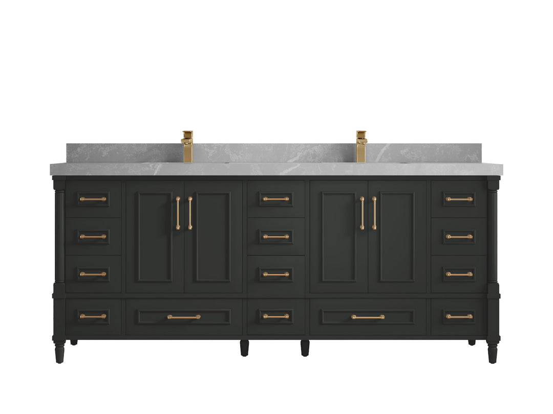 Aberdeen 80 in. W x 22 in. D Double Sink Bathroom Vanity in Black Top with 2 in. Pearl Light Gray Quartz Countertop