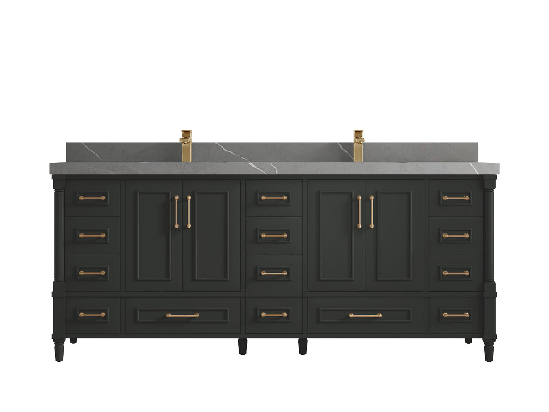 Aberdeen 80 in. W x 22 in. D Double Sink Bathroom Vanity in Black Top with 2 in. Piatra Gray Quartz Countertop