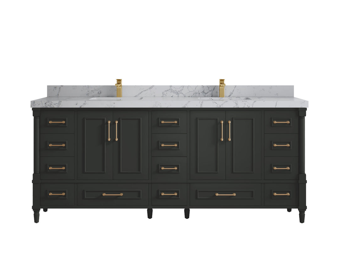 Aberdeen 80 in. W x 22 in. D Double Sink Bathroom Vanity in Black Top with 2 in. Venatino Quartz Countertop