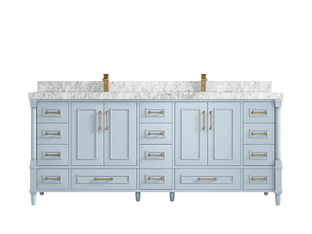 Aberdeen 80 in. W x 22 in. D Double Sink Bathroom Vanity in Blue Heather with 2 in. Carrara Marble Countertop