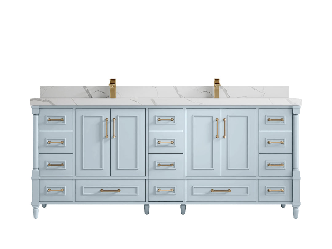 Aberdeen 80 in. W x 22 in. D Double Sink Bathroom Vanity in Blue Heather with 2 in. Calacatta Laza Quartz Countertop
