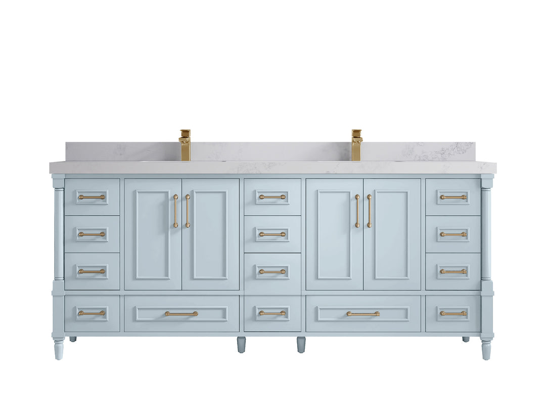 Aberdeen 80 in. W x 22 in. D Double Sink Bathroom Vanity in Blue Heather with 2 in. Calacatta Nuvo Quartz Countertop