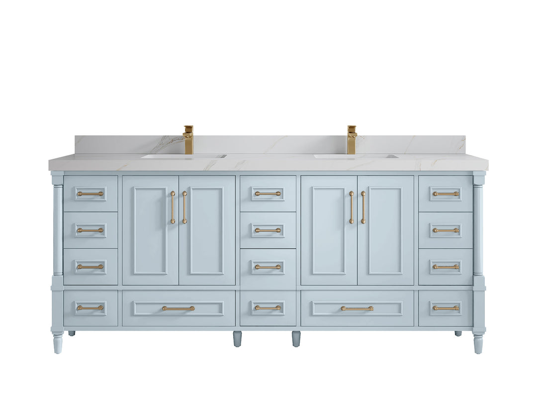 Aberdeen 80 in. W x 22 in. D Double Sink Bathroom Vanity in Blue Heather with 2 in. Calacatta Sienna Quartz Countertop