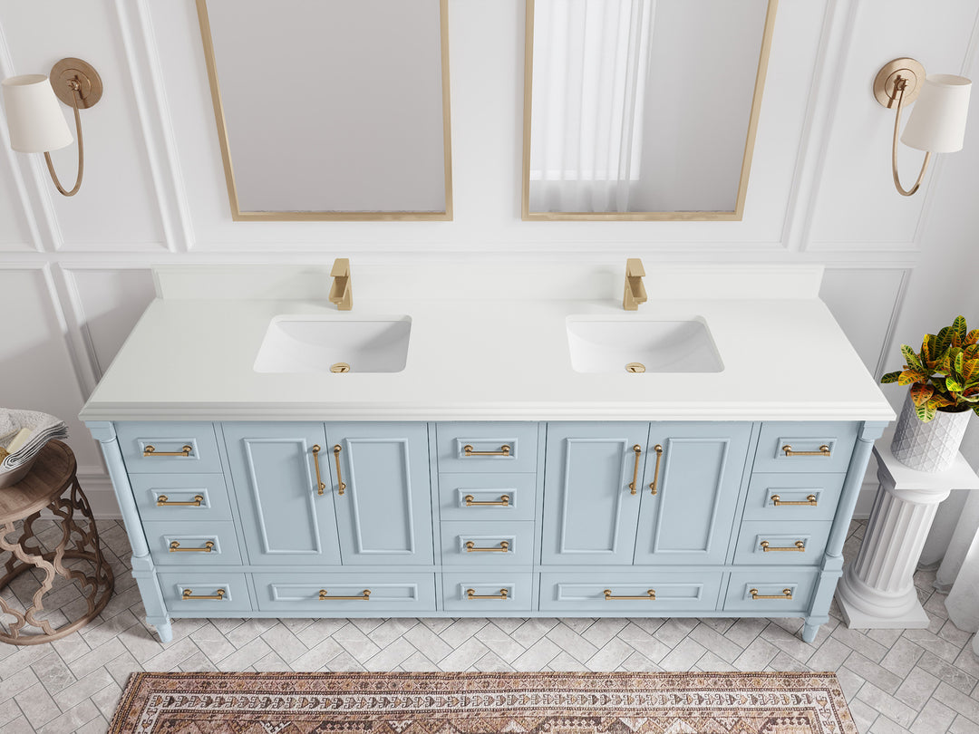 Aberdeen 80 in. W x 22 in. D Double Sink Bathroom Vanity in Blue Heather with Double Cove Edge 1.5 in White Quartz Countertop - Top View 